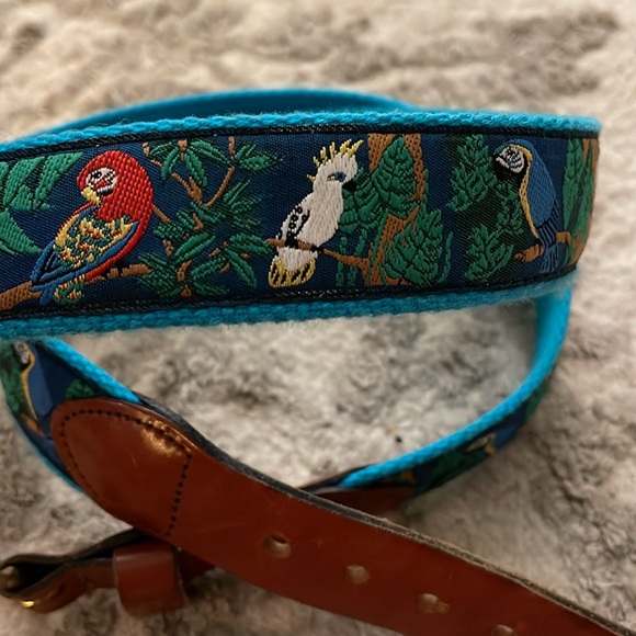 Tropical Bird Ribbon & leather brass buckle belt size 38 - Picture 2 of 9